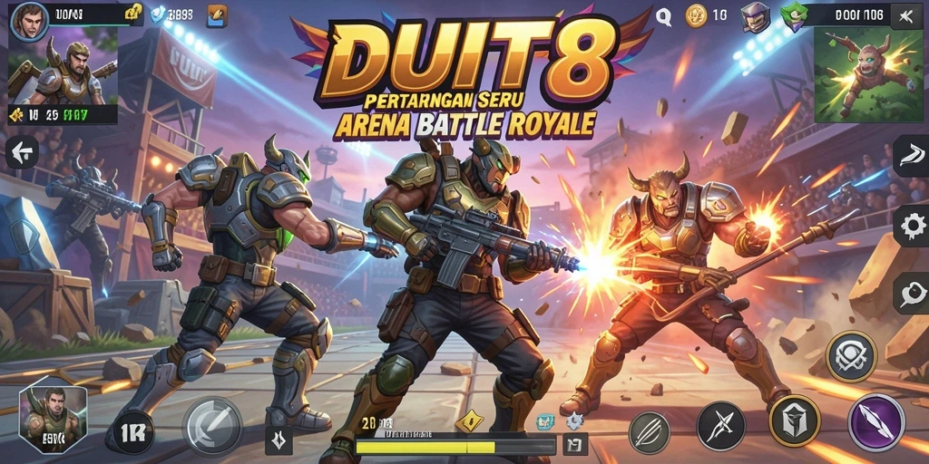 Gameplay penuh aksi dalam <strong>DUIT8</strong> di arena Battle Royale.