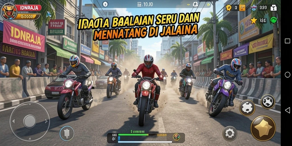 Menampilkan aksi balapan seru dari game IDNRAJA.