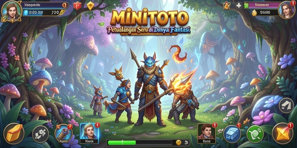Screenshot gameplay MINITOTO menampilkan petualangan seru di dunia fantasi.