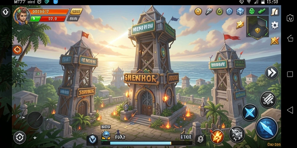 Screenshot gameplay <strong>MT777</strong> yang menunjukkan menara dan strategi pertahanan.
