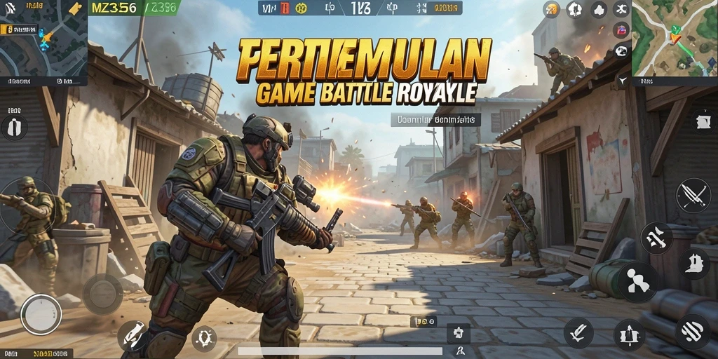 Screenshot MZ356 menampilkan aksi pertempuran seru di peta luas.