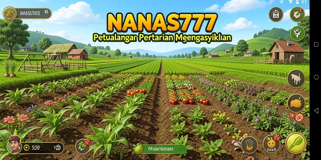 Screenshot gameplay NANAS777 menampilkan petualangan bertani yang seru dan penuh warna.