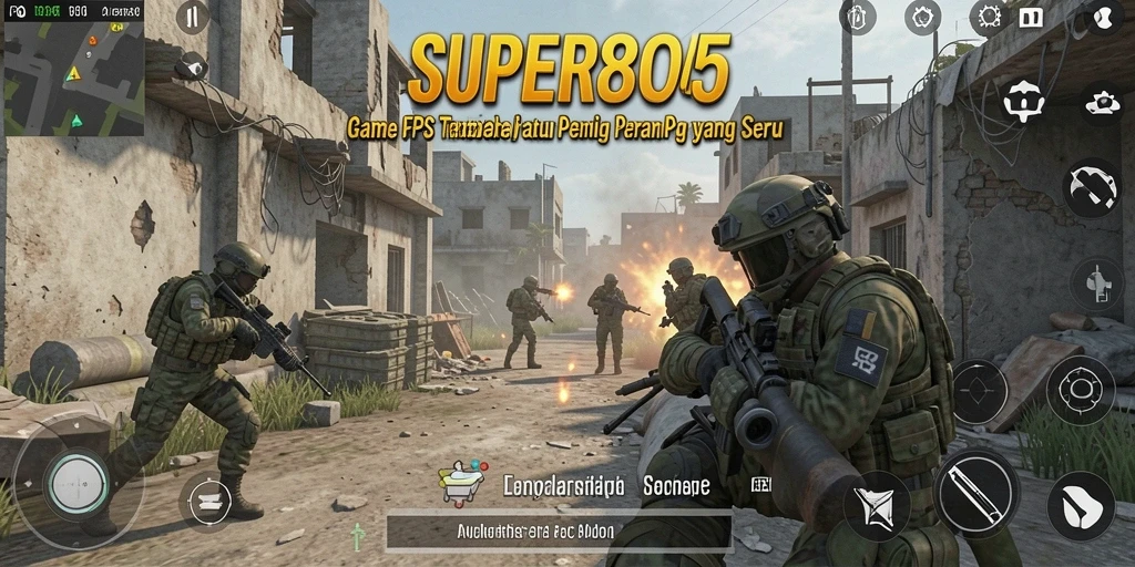 Tangkapan layar utama SUPER805 menampilkan momen intens dalam pertempuran FPS.