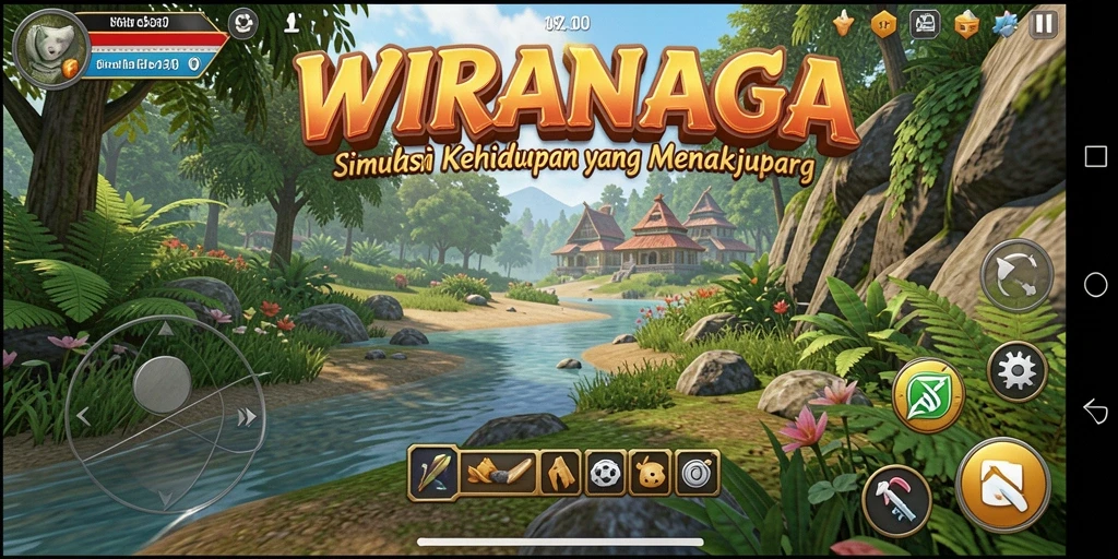 Tampilan gameplay menarik dalam WIRANAGA yang menggambarkan simulasi kehidupan.